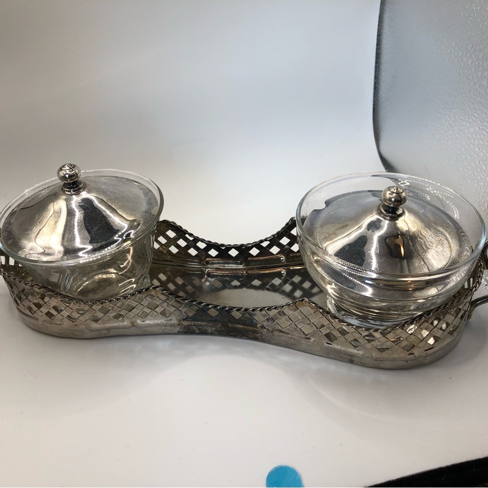 Silver Glass Double Condiment Server